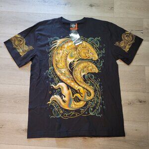 Rock Eagle Black T-Shirt Gold Dragon Design Mens XL 100% Cotton Graphic Tee